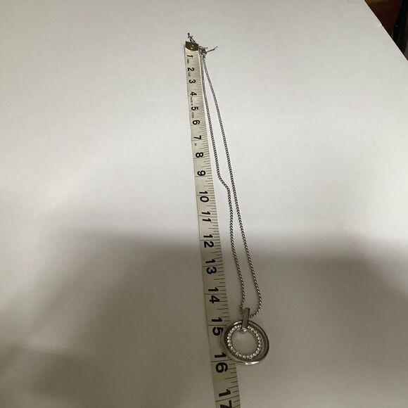 Cookie Lee Silver Tone 2 Circle Hoop RhinestonePendant Necklace 32" total - Picture 7 of 10